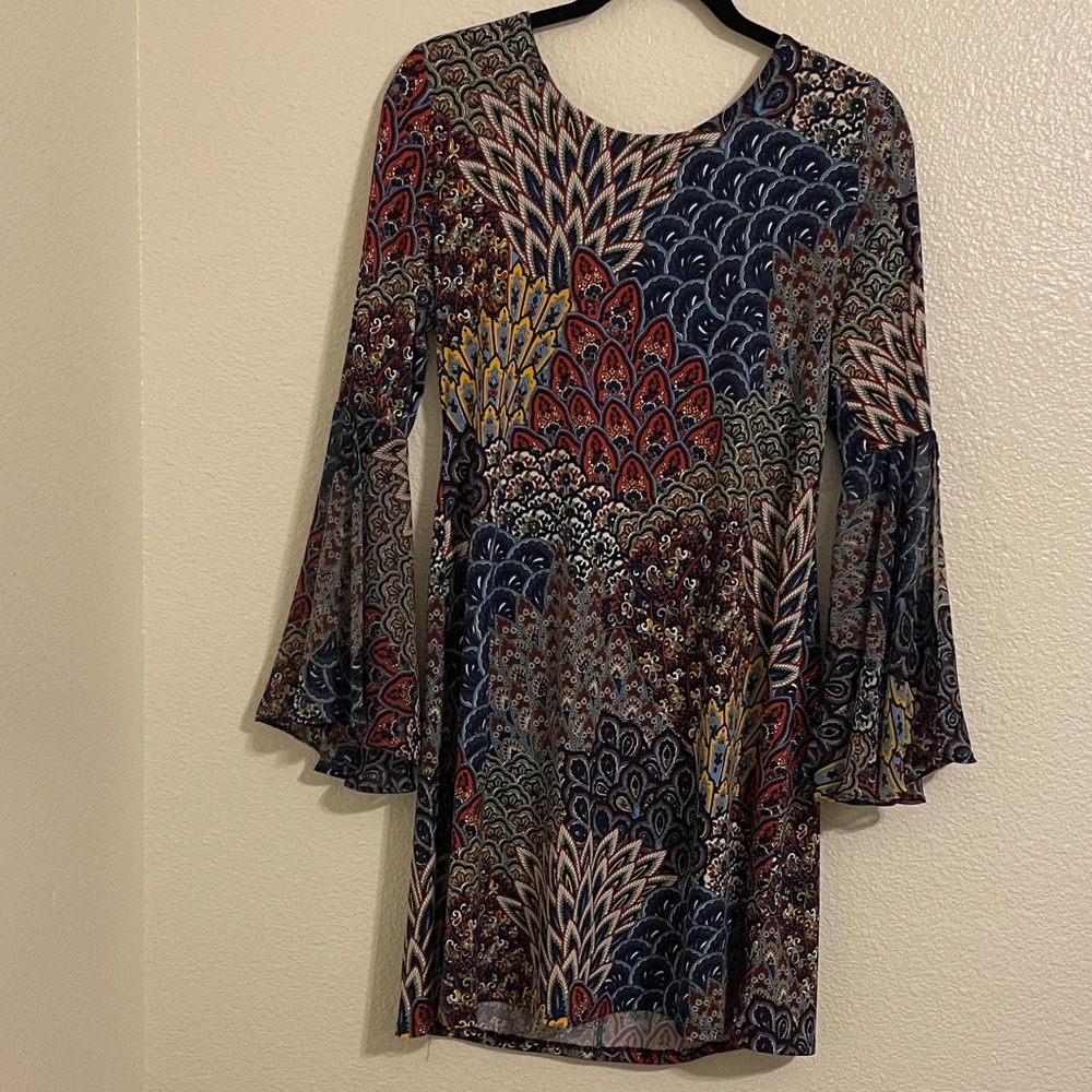MSK Colorful Patterned Dress with Blue and Red Accents